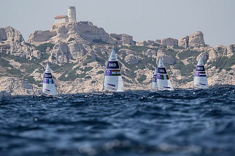 Vishnu Saravanan of India competes men's dinghy race